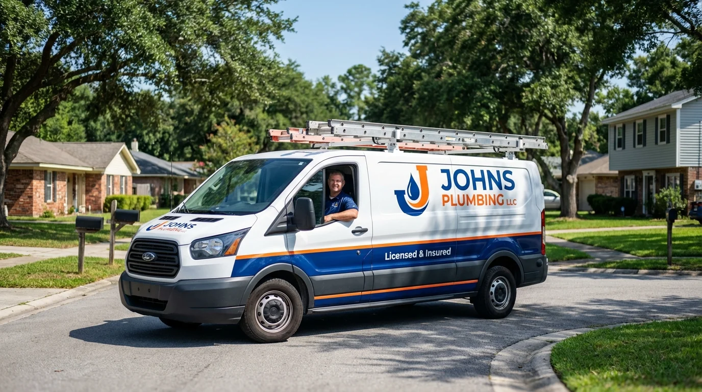 Johns Plumbing LLC service van in Lyndon, KS