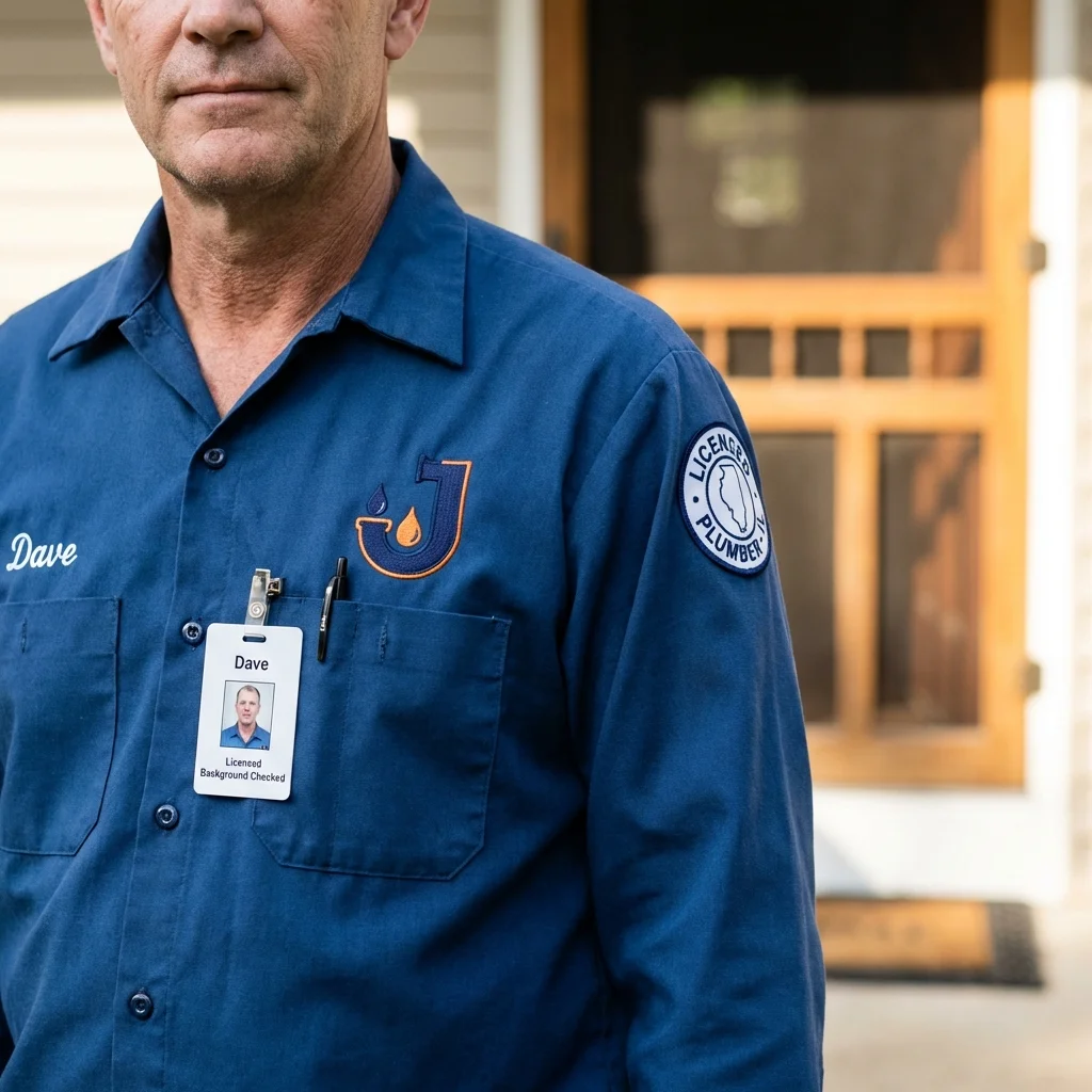 Licensed plumber showing ID badge in Lyndon, KS