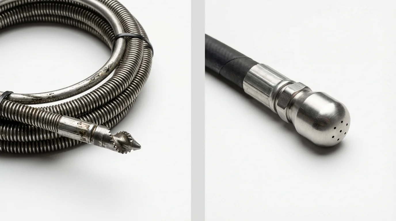 Drain snake cable and hydro jetting nozzle used for drain cleaning in Lyndon, KS